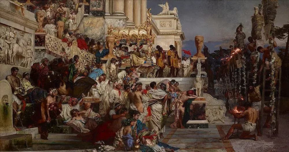 Painting 'Nero's Torches' by Henryk Siemiradzki depicting ancient Roman scene
