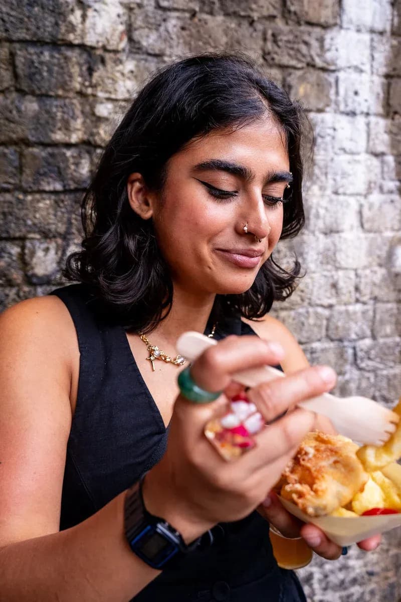 Trying traditional fish and chips