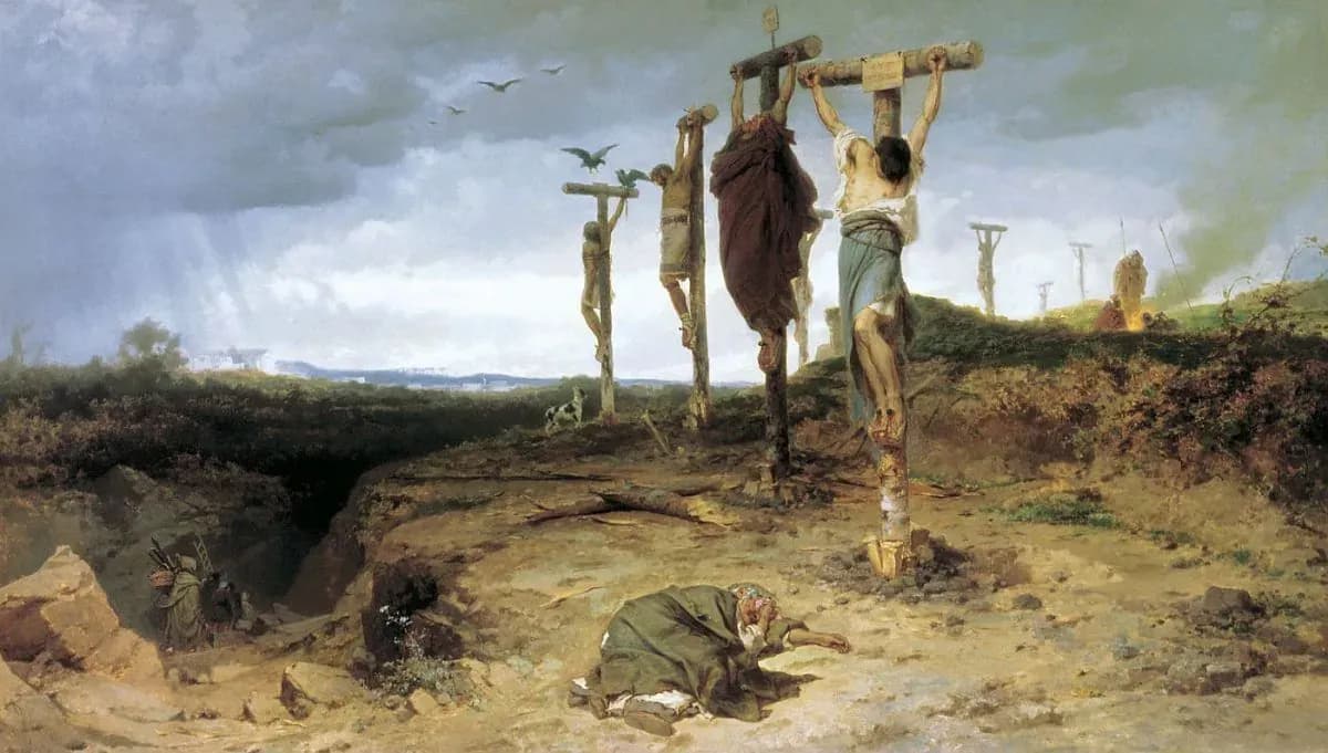 Painting by Fedor Bronnikov depicting crucifixion on the Via Appia in ancient Rome