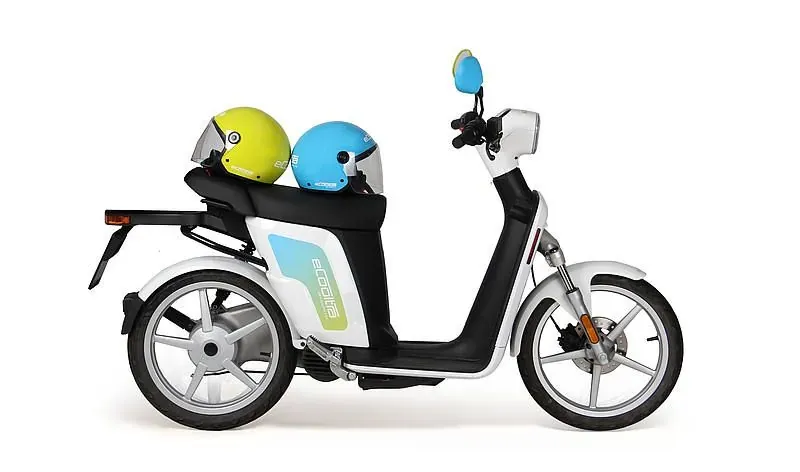 Eccoltra electric scooter rental parked on a street in Rome, Italy