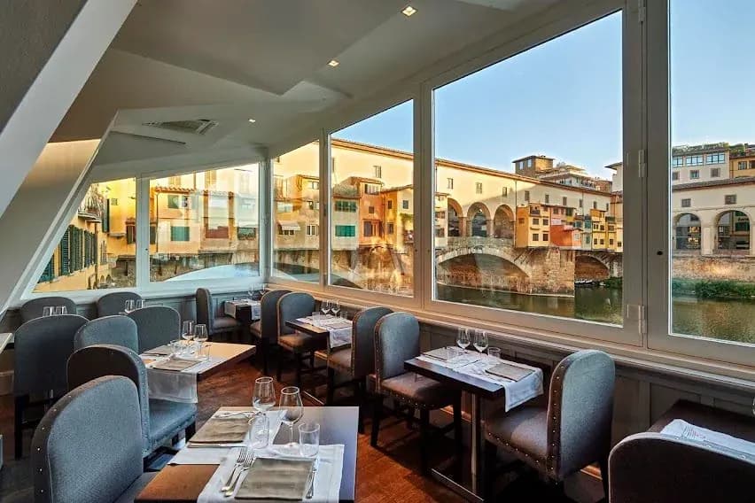 Scenic restaurant view of Florence from Golden View restaurant in Italy